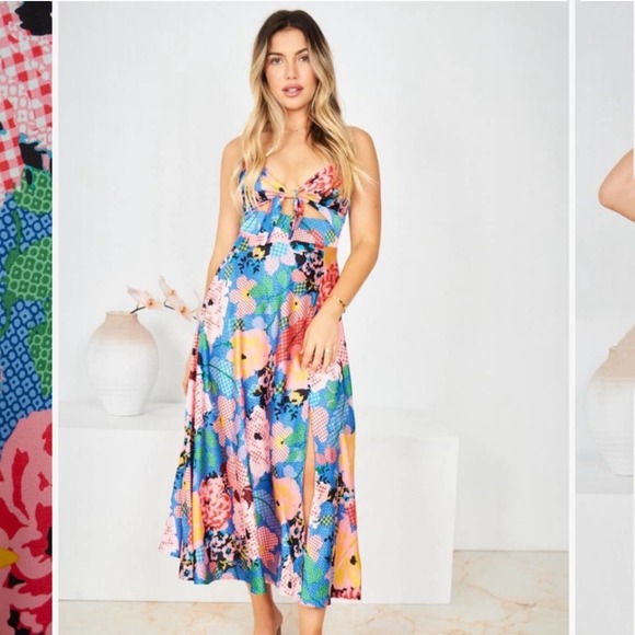 Esther & Co rainbow multicolor patchwork floral midi dress Karago Size US 4 XS - Picture 11 of 11